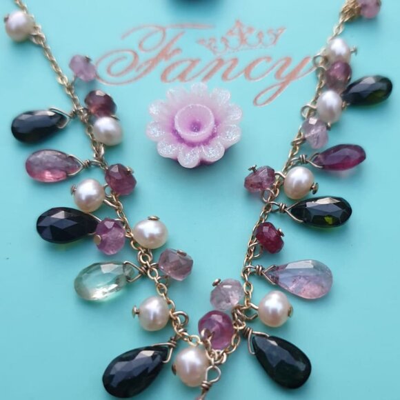 Multi Color Natural Stones Pearls Necklace Pendant Gold Plated Silver Jewelry - Picture 2 of 3